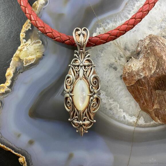 Carolyn Pollack Sterling & Brass Mother of Pearl Decorated Pendant For Women - Picture 2 of 10